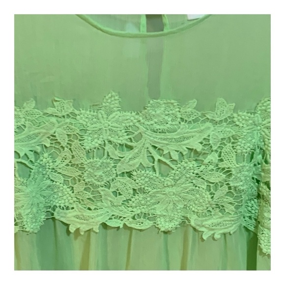 Mustard Seed Bright Green Sheer Lace Trim Top Size XL SALE - Picture 6 of 11